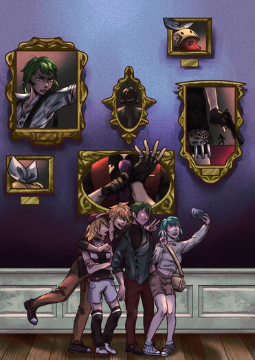 Initially this was for a comic cover mockup for school, but the four undercover hitmen shown here has a story also. I had the picture frames foreshadow what the comic could transpire, with some hints as to what their roles are as hitmen.